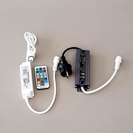 24V ADAPTOR, WITH SYNCHRONOUS RGBW LED CONTROLLER & REMOTE CONTROL, LEAD WIRE 3m, IP65