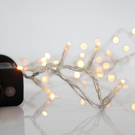 ΣΕΙΡΑ, 100 LED 3mm, 31V ΜΕΤΑΣΧΗΜΑΤΙΣΤΗ, 8 ΠΡΟΓΡΑΜΜΑΤΑ & ΜΝΗΜΗ, ΔΙΑΦΑΝΟ PVC ΚΑΛΩΔΙΟ, ΘΕΡΜΟ ΛΕΥΚΟ LED ΑΝΑ 5cm, ΠΡΟΕΚΤΑΣΗ ΠΑΡΟΧΗΣ 3m, ΙΡ44