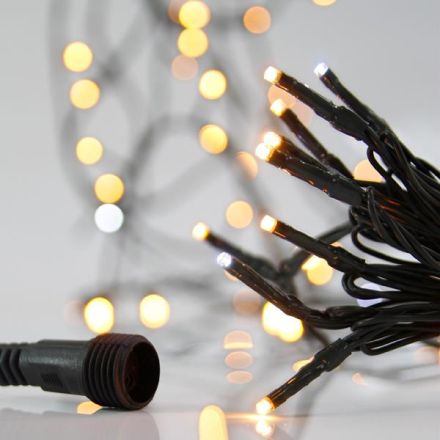 LINE, 100 LED 3mm, 31V ADAPTOR, 4 CONNECTORS UP TO 3 SET, GREEN PVC WIRE, WARM WHITE + 9 WHITE FLASH LED PER 10cm, LEAD WIRE 3m, IP44