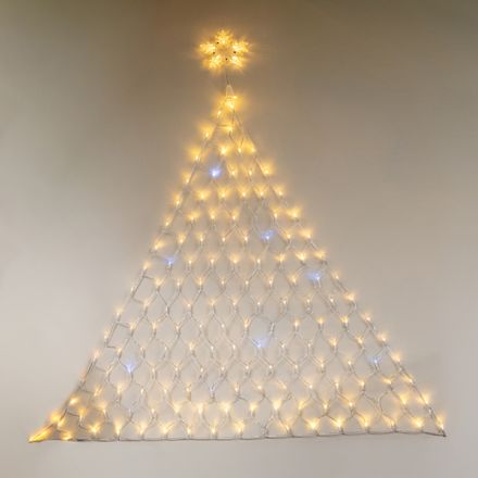 NET, TREE WITH STAR, 158 LED 5mm, 4.5V ADAPTOR, TRANSPARENT PVC WIRE, 142 WARM WHITE LED & 16 WHITE FLASH LED (H150 x W140cm), LEAD WIRE 3m, IP44