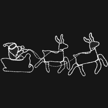 SANTA WITH SLEIGH, 12m LED ROPE LIGHT, 2-WAY, WHITE, 220x60cm, IP44