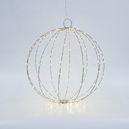 ΑΣΗΜΙ ΜΕΤΑΛΛΙΚΗ ΜΠΑΛΑ ΦΩΤΙΖΟΜΕΝΗ 40cm, 240 MINI LED, ΣΤΑΘΕΡΟΣ ΜΕΤΑΣΧΗΜΑΤΙΣΤΗΣ, ΑΣΗΜΙ ΧΑΛΚΙΝΟ ΚΑΛΩΔΙΟ, ΘΕΡΜΟ ΛΕΥΚΟ LED, ΠΡΟΕΚΤΑΣΗ ΠΑΡΟΧΗΣ 3m, IP44