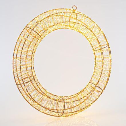 LIGHTED WREATH, 1440 WARM WHITE LED, WITH ADAPTOR, COPPER WIRE, 50cm, IP44