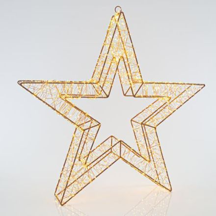LIGHTED STAR, 2400 WARM WHITE LED, WITH ADAPTOR, COPPER WIRE, 70cm, IP44
