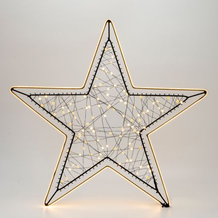 ΦΩΤΙΖΟΜΕΝΟ ΑΣΤΕΡΙ 48x45cm, 100 MINI LED, ΜΕΤΑΣΧΗΜΑΤΙΣΤΗ, ΜΑΥΡΟΣ ΜΕΤΑΛΛΙΚΟΣ ΣKEΛETOΣ, ΜΑΥΡΟ ΧΑΛΚΙΝΟ ΚΑΛΩΔΙΟ, ΘΕΡΜΟ ΛΕΥΚΟ LED, ΘΕΡΜΗ ΛΕΥΚΗ COB ΤΑΙΝΙΑ LED 1.7m, ΠΡΟΕΚΤΑΣΗ ΠΑΡΟΧΗΣ 3m, IP44