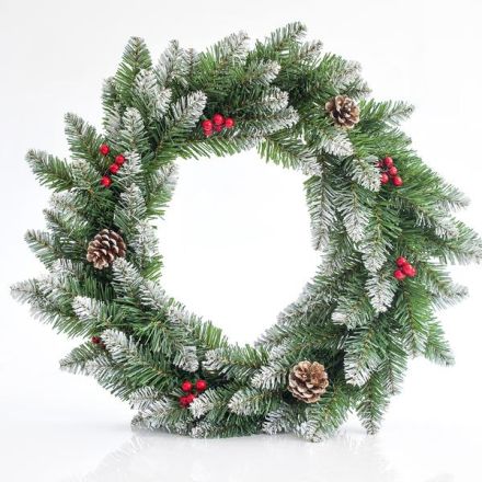 SNOWY WREATH WITH BERRY AND PINES, 50cm