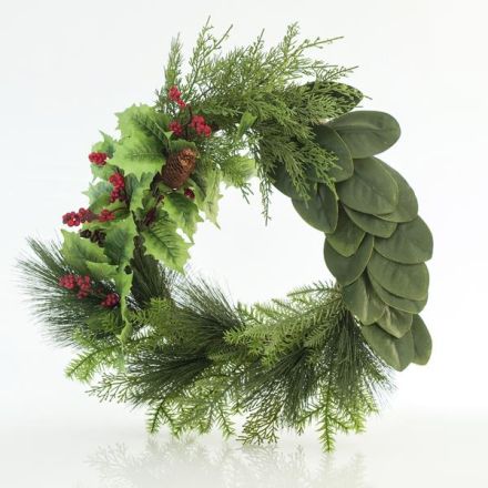 WREATH WITH PINE NEEDLE AND MISTLETOE, 64cm