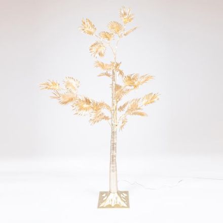 GOLD TREE WITH PALM LEAVES 1,2m, 4,5V ADAPTOR, 80 WARM WHITE MINI LED, LEAD WIRE 3m , IP44