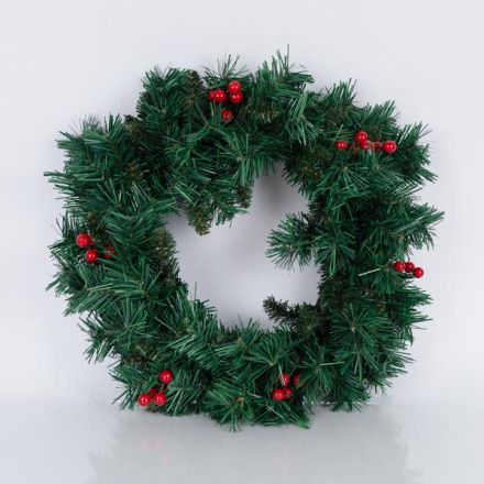 GREEN WREATH PVC WITH BERRIES, 50cm