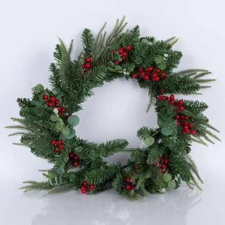 GREEN WREATH WITH BERRIES AND GREEN LEAVES, 60cm