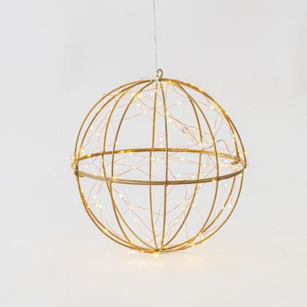 ΦΩΤΙΖΟΜΕΝΗ ΜΕΤΑΛΛΙΚΗ ΜΠΑΛΑ 30cm, 120 MINI LED, ΜΕΤΑΣΧΗΜΑΤΙΣΤΗ, ΧΡΥΣΟΣ ΜΕΤΑΛΛΙΚΟΣ ΣΚΕΛΕΤΟΣ, ΜΠΡΟΝΖΕ ΧΑΛΚΙΝΟ ΚΑΛΩΔΙΟ, ΘΕΡΜΟ ΛΕΥΚΟ LED, ΠΡΟΕΚΤΑΣΗ ΠΑΡΟΧΗΣ 5m, IP44
