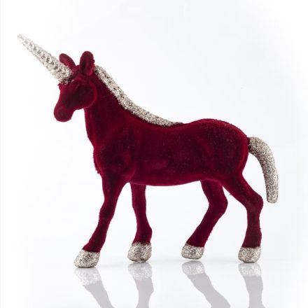 VELVET UNICORN, BURGUNDY, 23cm