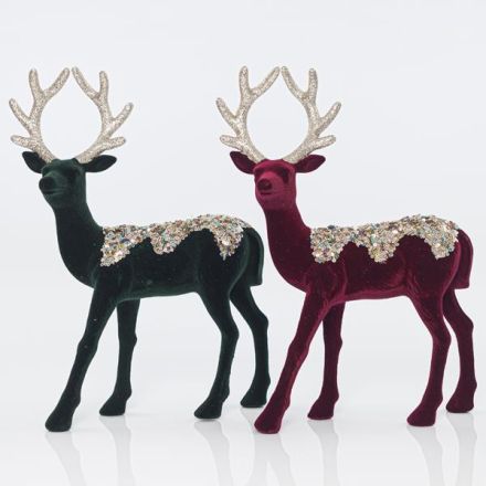 VELVET REINDEER, BURGUNDY AND BLUE, WITH GLITTER AND SEQUINS, 33cm