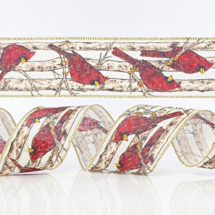 WHITE RIBBON, WITH RED BIRDIES, 6,35cm, 10Y