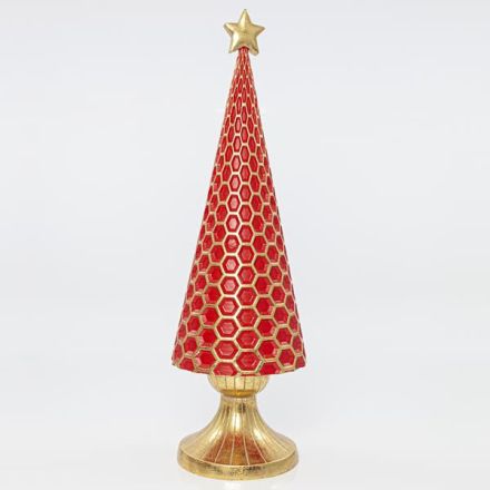 TREE, RED WITH GOLD BASE, 14,5x14,5x47cm
