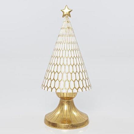 TREE, WHITE WITH GOLD BASE, 13,5x13,5x30,5cm