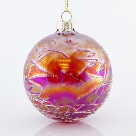 TRANSPARENT GLASS BALL, IRIDESCENT RED, SET 4PCS, 8cm
