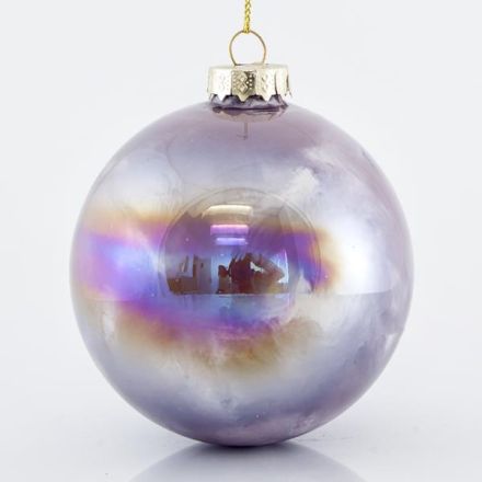 TRANSPARENT GLASS BALL, IRIDESCENT PURPLE, SET 4PCS, 8cm