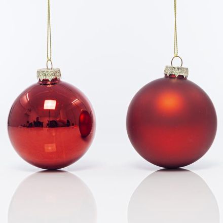GLASS BALL, RED, MATTE AND SHINY, SET 4 PCS, 8cm