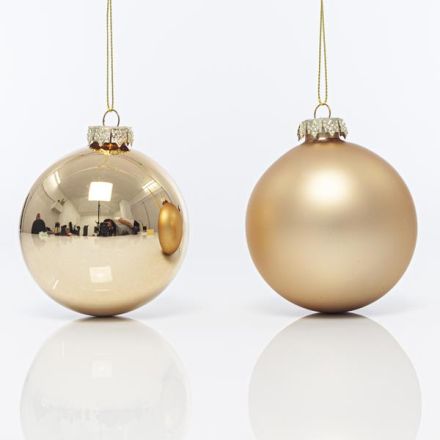 GLASS BALL, CHAMPAGNE, MATTE AND SHINY, SET 4 PCS, 8cm