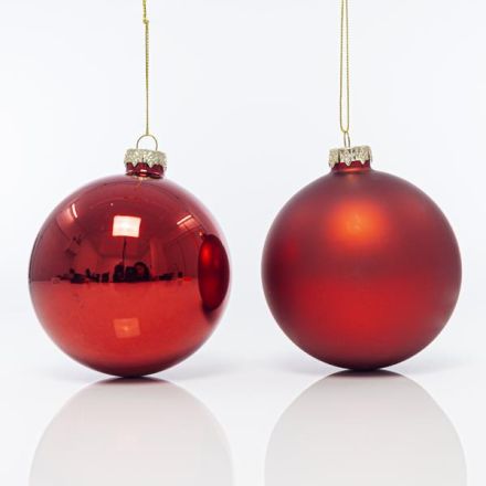 GLASS BALL, RED, MATTE AND SHINY, SET 4 PCS, 10cm