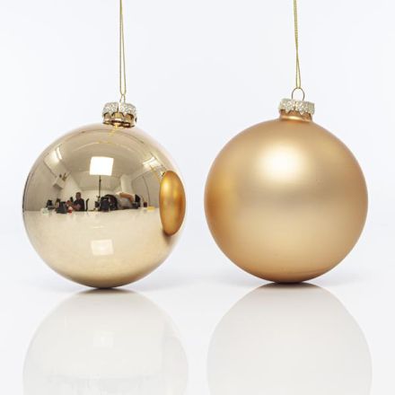 GLASS BALL, CHAMPAGNE, MATTE AND SHINY, SET 4 PCS, 10cm