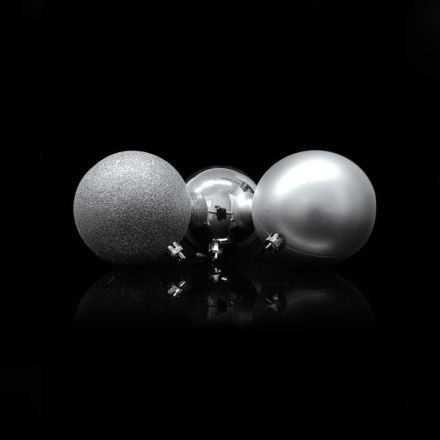 PLASTIC SILVER BALLS, SET 6 PCS, 6cm