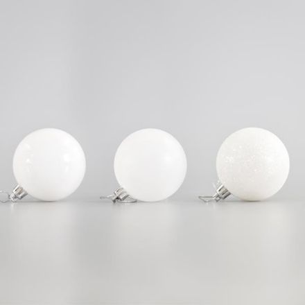 PLASTIC WHITE BALLS, SET 6 PCS, 6cm