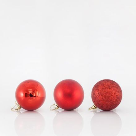 PLASTIC RED BALLS, SET 6 PCS, 8cm