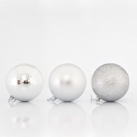 PLASTIC SILVER BALLS, SET 6 PCS, 10cm