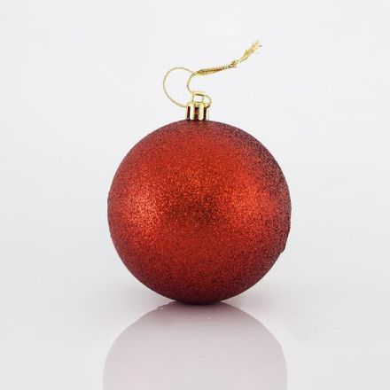 PLASTIC RED BALLS WITH GLITTER, SET 6PCS, 8cm