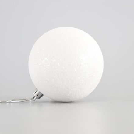 PLASTIC WHITE BALLS WITH GLITTER, SET 6PCS, 8cm