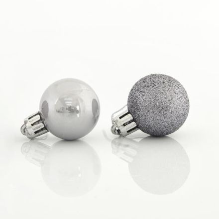 GREY BALL, PLASTIC, SET 27PCS, (9 PEARL, 18 GLITTER), 3cm