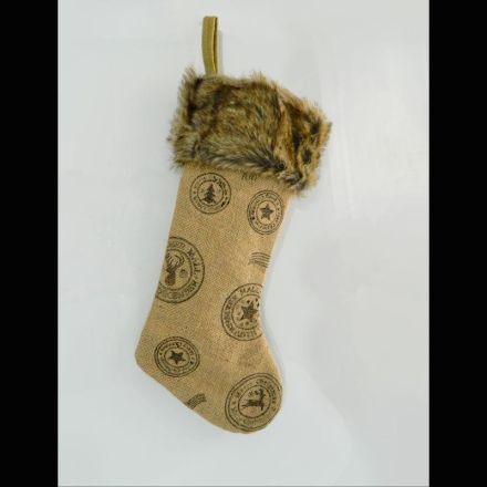 BEIGE SOCK WITH DESIGNS AND FUR, 45cm.