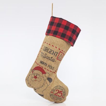 SOCK, BEIGE WITH SANTA CLAUS, 33x61cm