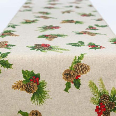 TABLE RUNNER, BEIGE WITH MISTLETOE, 35x150cm