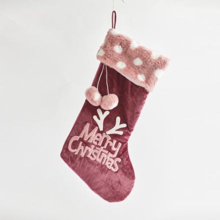SOCK, VELVET PINK, WITH PON PON, 28x5x55cm
