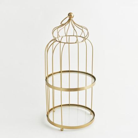 CAGE, TWO FLOORS, METAL, GOLD, 24x53x58cm