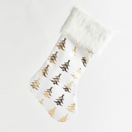 SOCK, WHITE WITH GOLD TREES, VELVET, 45cm