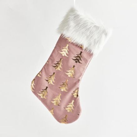 SOCK, PINK WITH GOLD TREES, VELVET, 48cm
