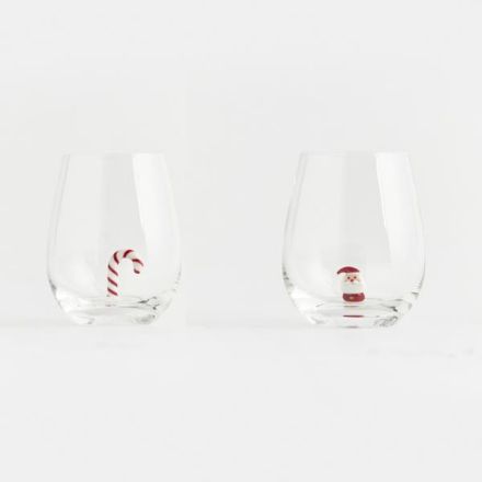 GLASS, WITH CANDY CANE AND SNOWMAN INSIDE, SET 2PCS