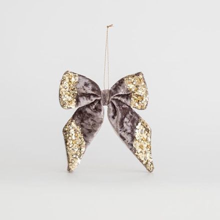 VELVET BOW, GREY, WITH GLITTER, 15x15cm