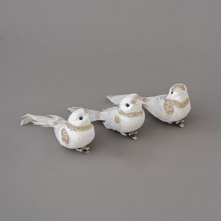 BIRDIE WHITE, WITH CHAMPAGNE GLITTER, 12x5cm