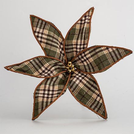 FABRIC FLOWER, BROWN PLAID, 30cm