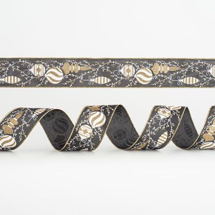 BLACK RIBBON, WITH GOLD AND WHITE ORNAMENTS, 6,35cm, 10Y