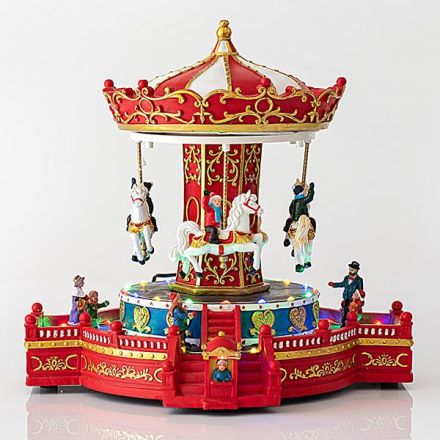 CAROUSSEL, WITH KIOSK, 49 LED, WITH TRANSFORMER, WITH MUSIC AND MOVEMENT, 32,5x28x30cm