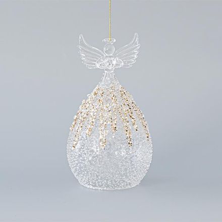 GLASS ORNAMENT, ANGEL, TRANSPARENT WITH GOLD GLITTER, SET 2PCS, 9,5x17,5cm