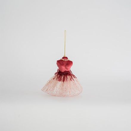 VELVET HANGING DREES WITH TULLE, PINK-BURGUNDY, 17x15x4cm