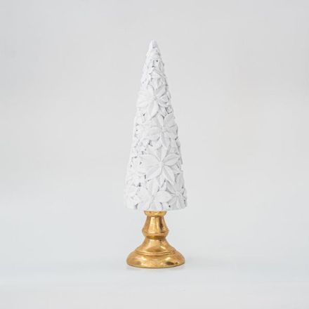 TREE, WHITE, VELVET, WITH GOLD BASE, 40cm