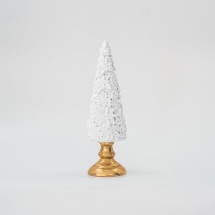 TREE, WHITE, VELVET, WITH GOLD BASE, 32cm